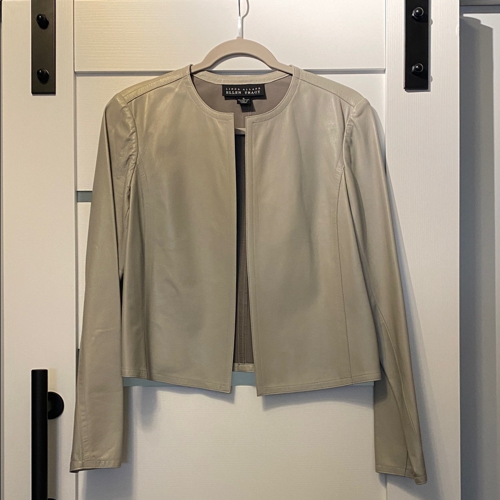 Grey leather unlined jacket by Linda Allard Ellen Tracey, size 4